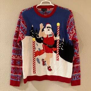 Marathon Running Santa Ugly Christmas Sweater